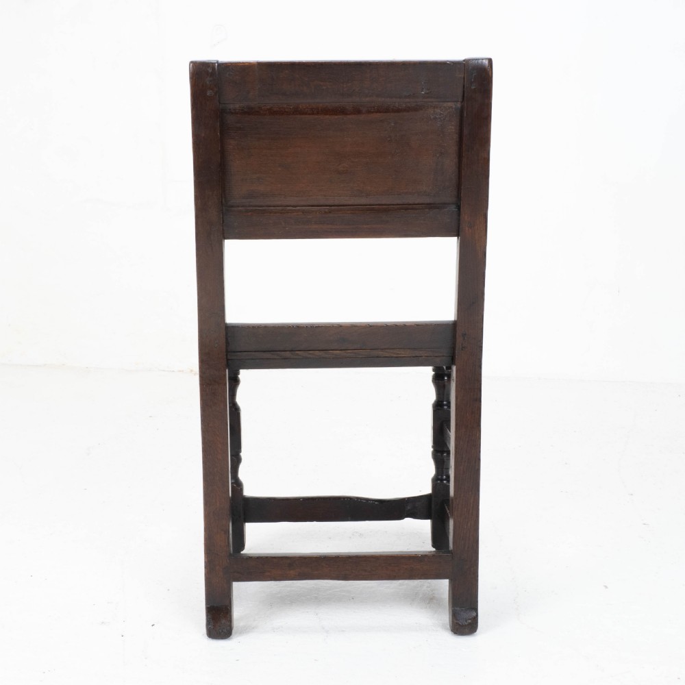 Charles I Early/Mid C17th Dark Oak Carved Panelled Back Stool / Chair (Carolean) View XIII