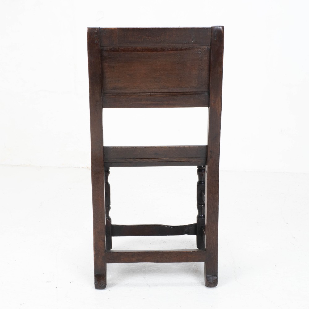 Charles I Early/Mid C17th Dark Oak Carved Panelled Back Stool / Chair (Carolean) View XIV