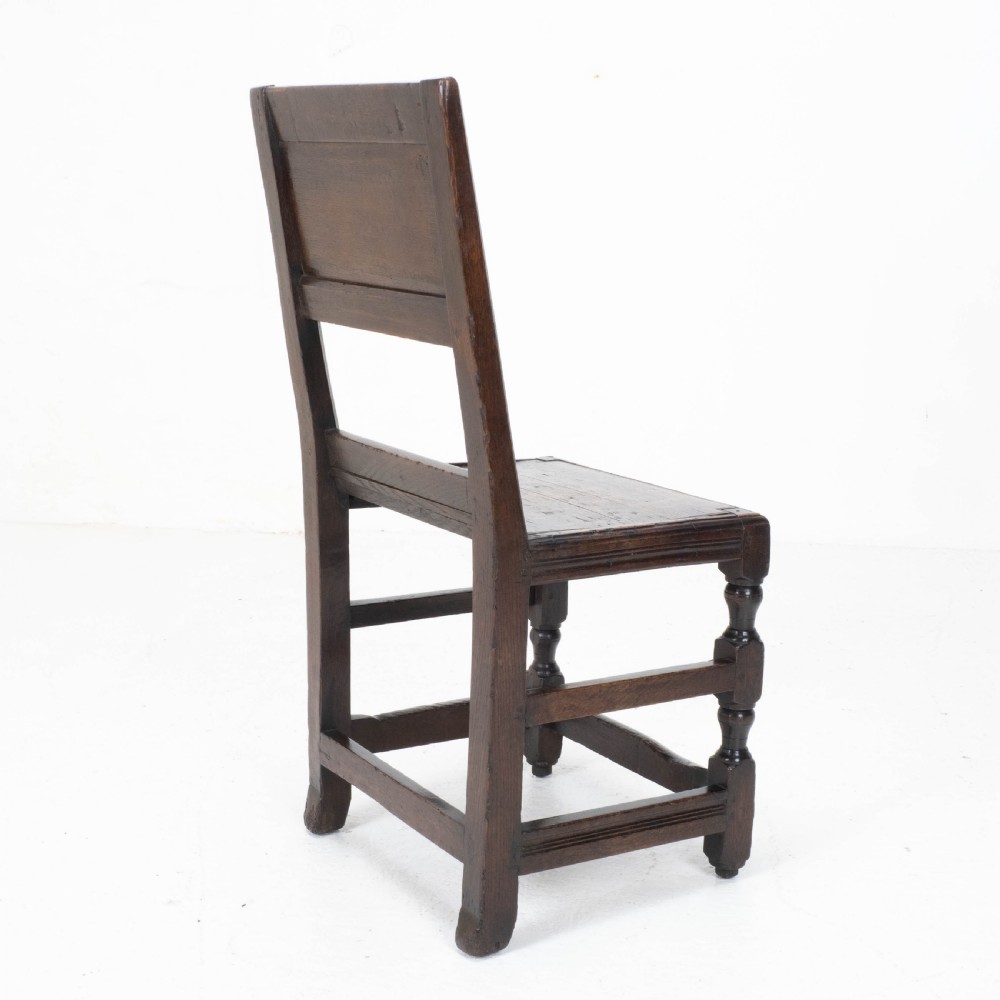 Charles I Early/Mid C17th Dark Oak Carved Panelled Back Stool / Chair (Carolean) View XV
