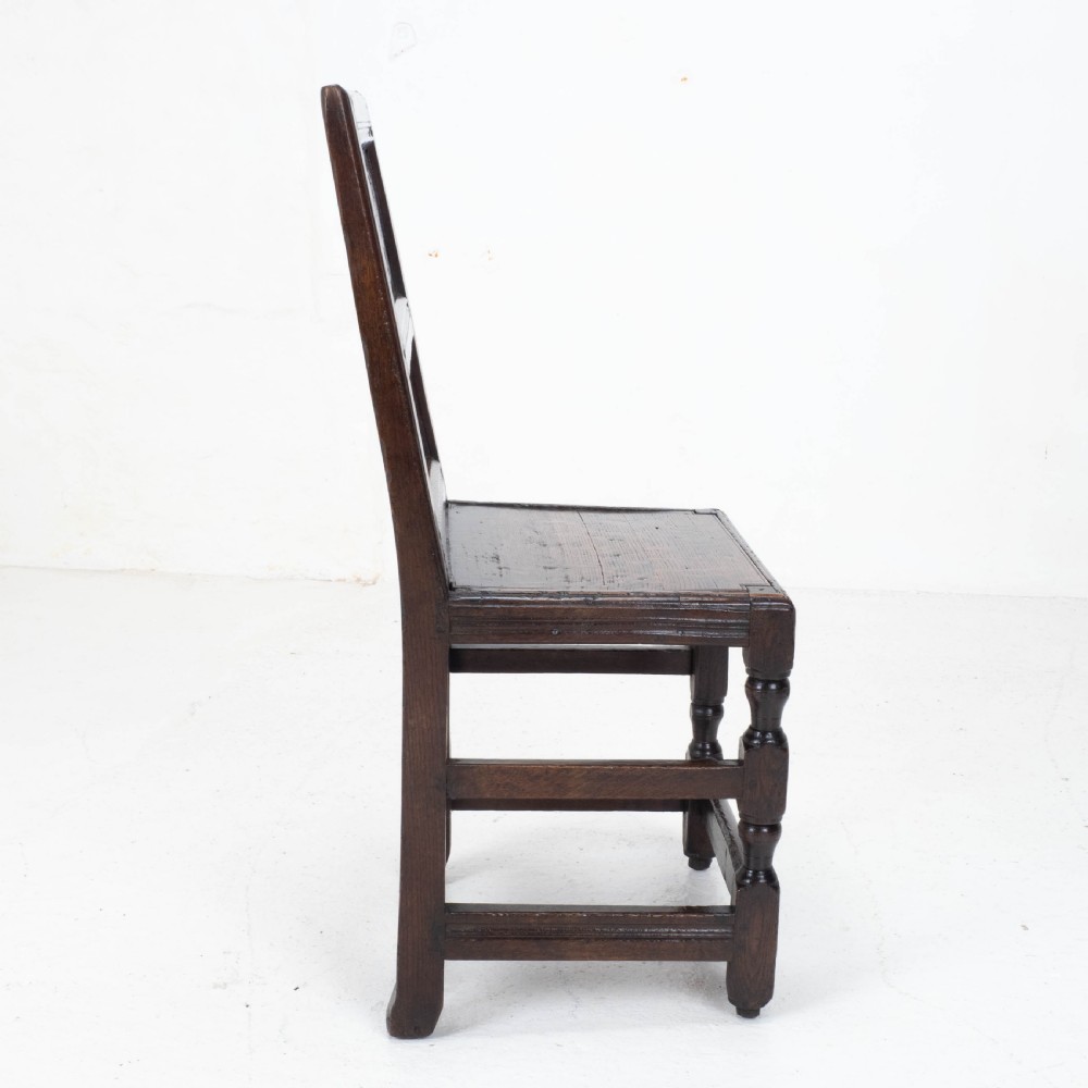 Charles I Early/Mid C17th Dark Oak Carved Panelled Back Stool / Chair (Carolean) View XVI