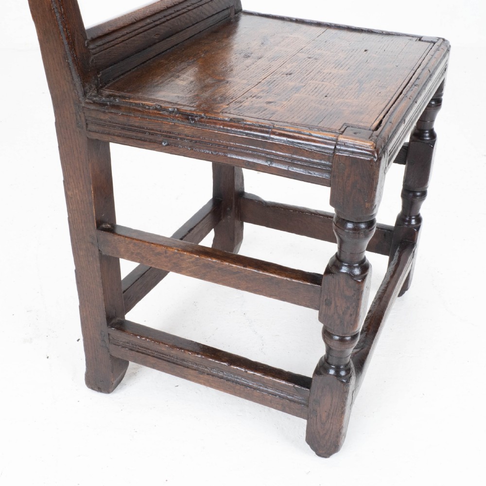 Charles I Early/Mid C17th Dark Oak Carved Panelled Back Stool / Chair (Carolean) View XXI