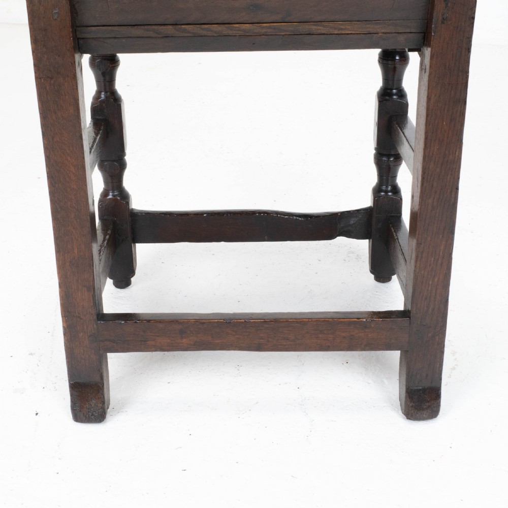 Charles I Early/Mid C17th Dark Oak Carved Panelled Back Stool / Chair (Carolean) View XXII