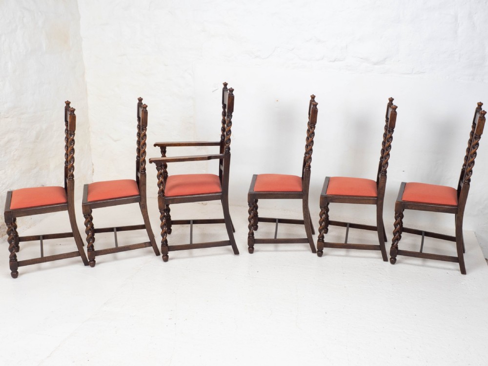 Oak Set of 6 Barley Twist Dining Chairs & Carver Denby & Spinks Leeds C1930 Jacobean Revival View IV