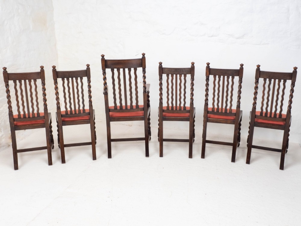 Oak Set of 6 Barley Twist Dining Chairs & Carver Denby & Spinks Leeds C1930 Jacobean Revival View V