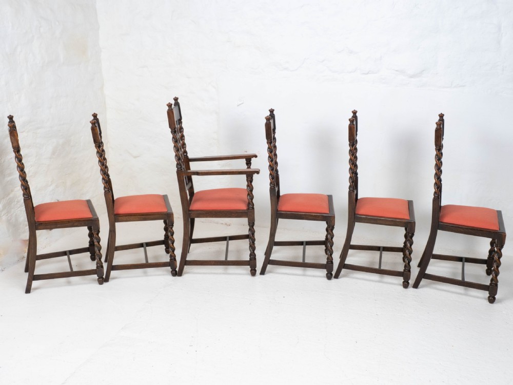 Oak Set of 6 Barley Twist Dining Chairs & Carver Denby & Spinks Leeds C1930 Jacobean Revival View VI