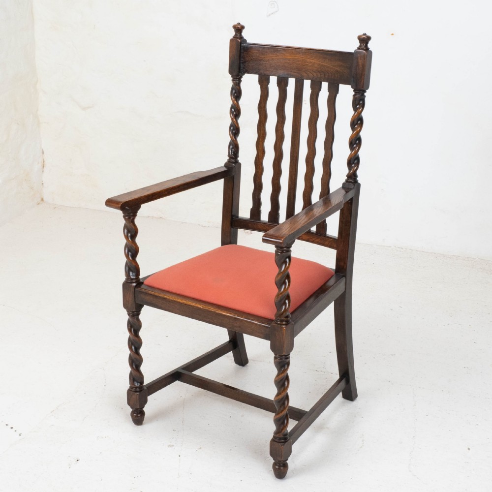 Oak Set of 6 Barley Twist Dining Chairs & Carver Denby & Spinks Leeds C1930 Jacobean Revival View XI