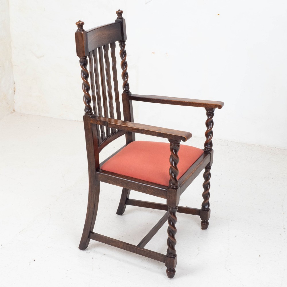 Oak Set of 6 Barley Twist Dining Chairs & Carver Denby & Spinks Leeds C1930 Jacobean Revival View XIII
