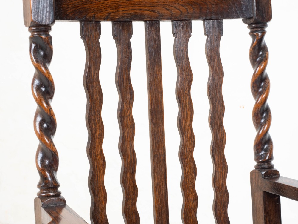 Oak Set of 6 Barley Twist Dining Chairs & Carver Denby & Spinks Leeds C1930 Jacobean Revival View XIV