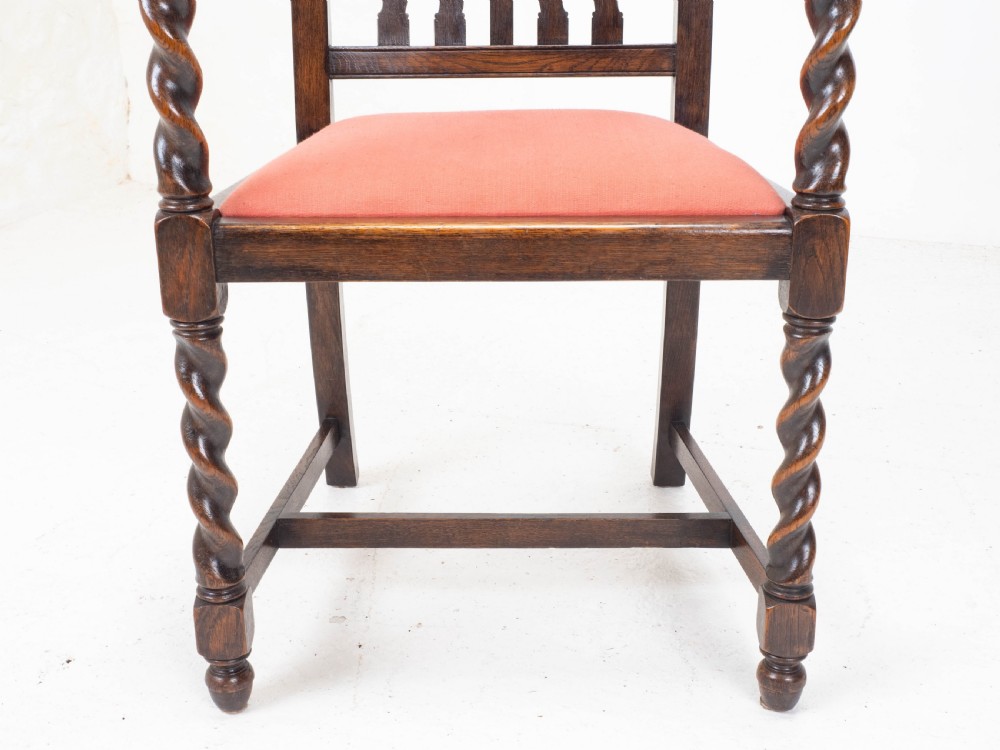 Oak Set of 6 Barley Twist Dining Chairs & Carver Denby & Spinks Leeds C1930 Jacobean Revival View XVI