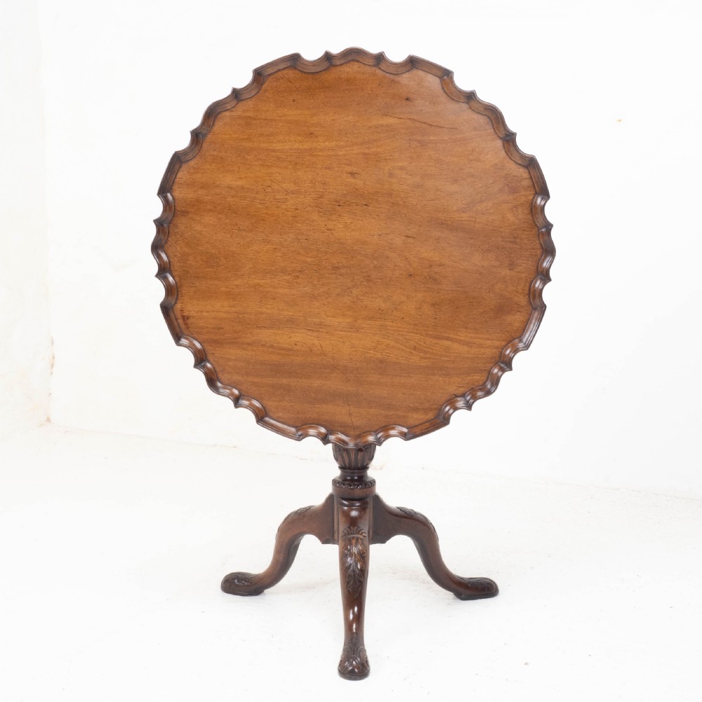 Georgian Pie-Crust Edge Carved Mahogany Birdcage Tilt-top Tripod Table C1760