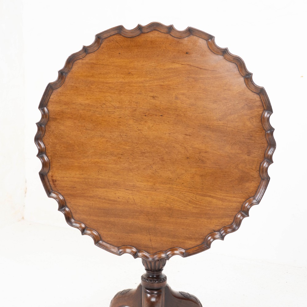 Georgian Pie-Crust Edge Carved Mahogany Birdcage Tilt-top Tripod Table C1760 View V