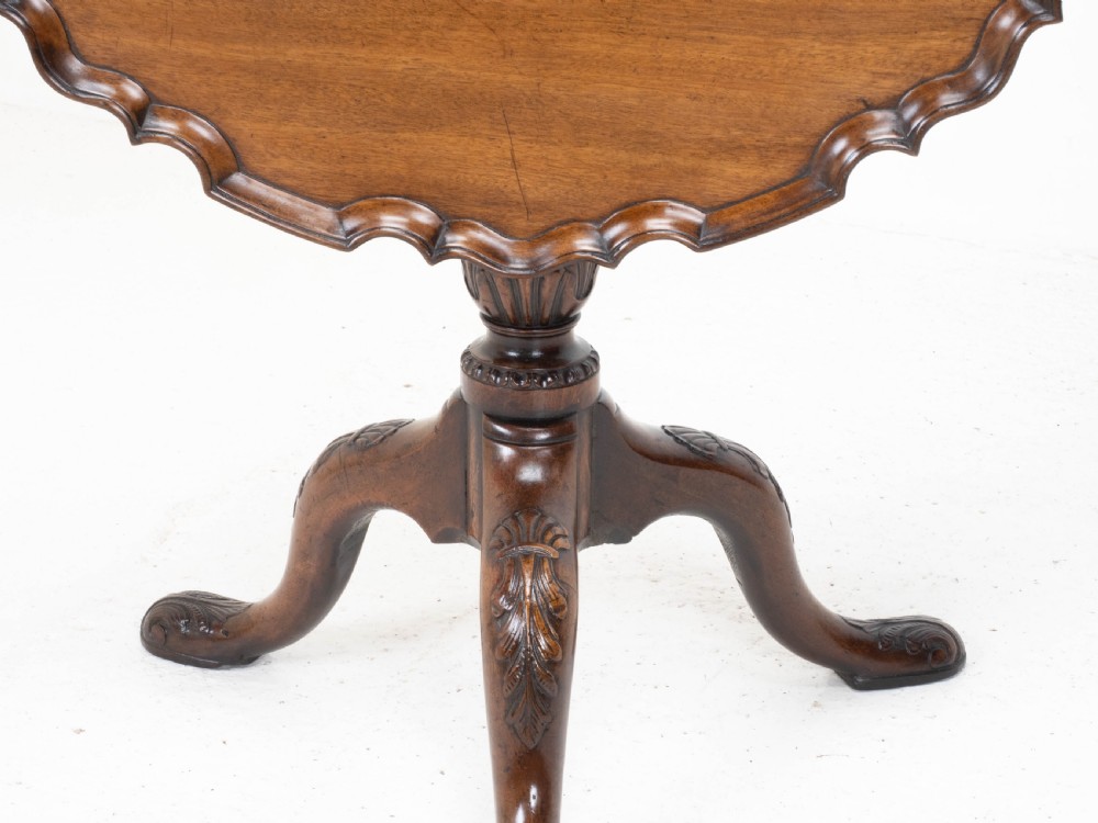 Georgian Pie-Crust Edge Carved Mahogany Birdcage Tilt-top Tripod Table C1760 View VI