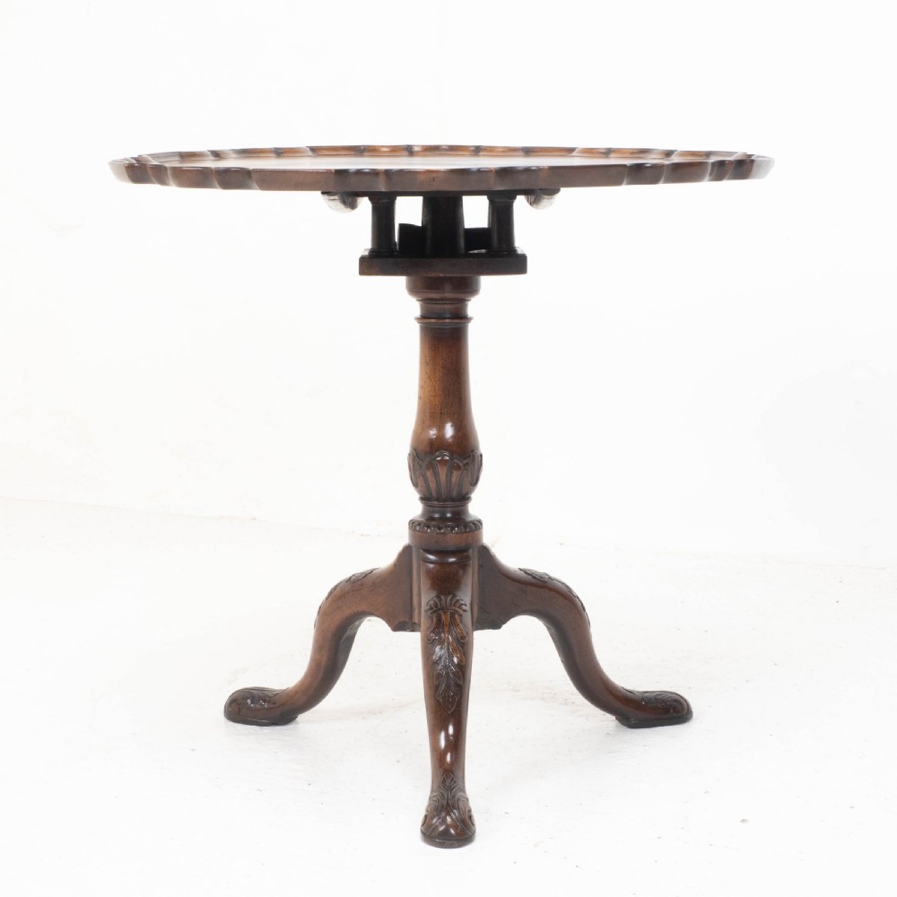 Georgian Pie-Crust Edge Carved Mahogany Birdcage Tilt-top Tripod Table C1760 View VII