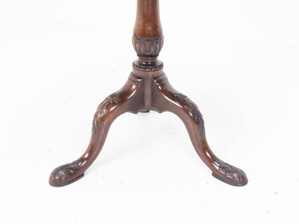 Georgian Pie-Crust Edge Carved Mahogany Birdcage Tilt-top Tripod Table C1760 View X