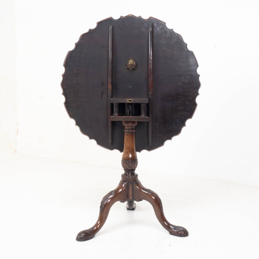 Georgian Pie-Crust Edge Carved Mahogany Birdcage Tilt-top Tripod Table C1760 View XV
