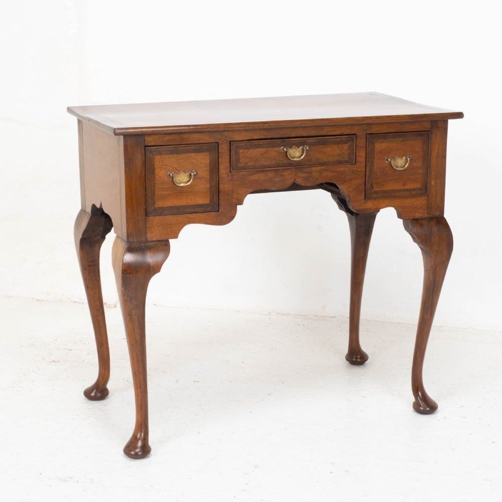 George I Style Walnut Featherbanded & Quarter Veneered Lowboy Side Table w/ Drawers