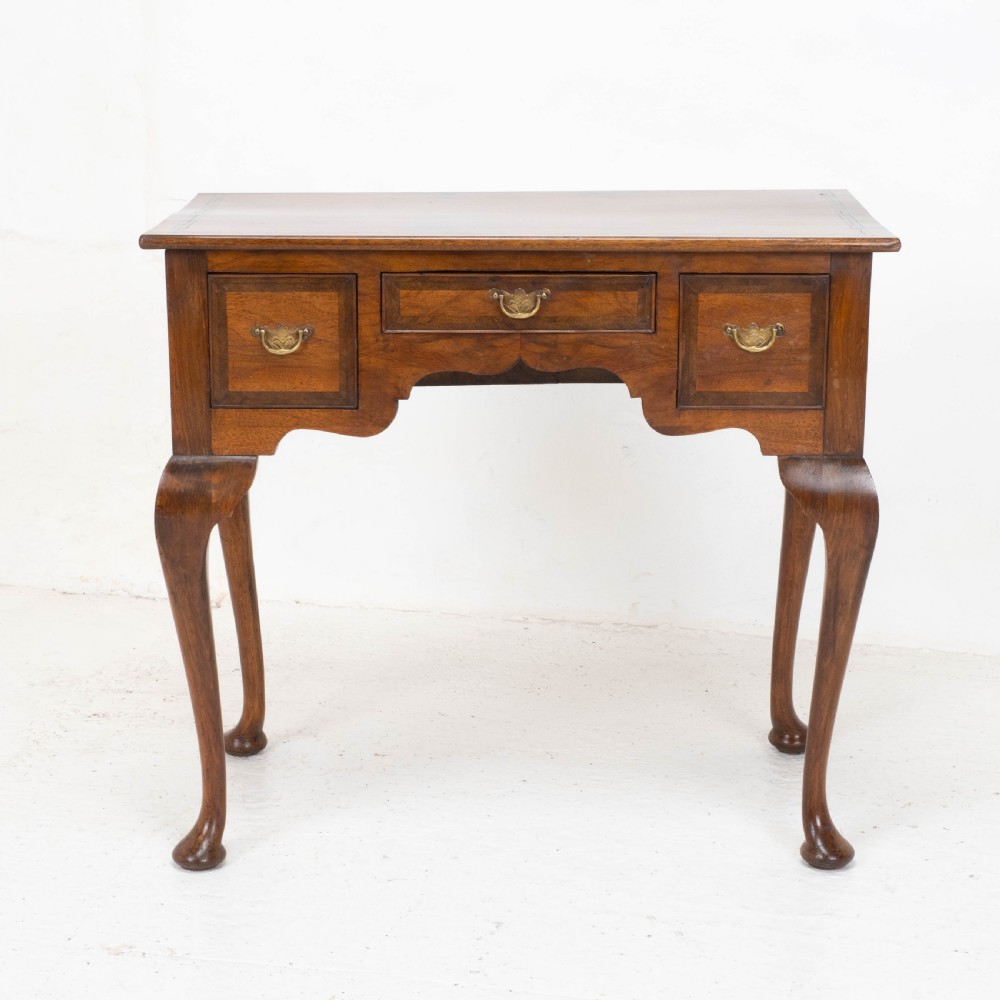 George I Style Walnut Featherbanded & Quarter Veneered Lowboy Side Table w/ Drawers View II