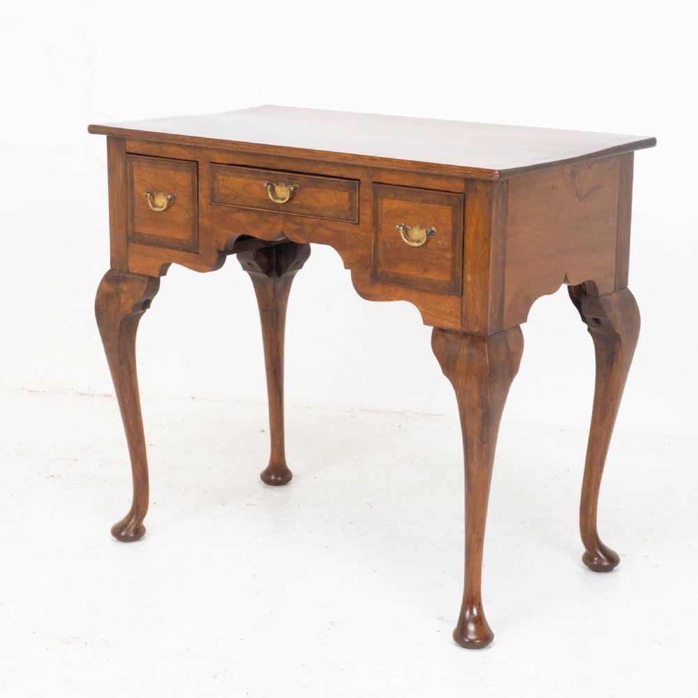 George I Style Walnut Featherbanded & Quarter Veneered Lowboy Side Table w/ Drawers View III