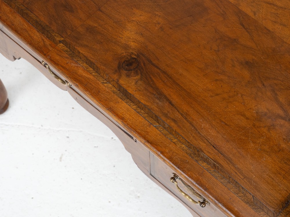 George I Style Walnut Featherbanded & Quarter Veneered Lowboy Side Table w/ Drawers View IV