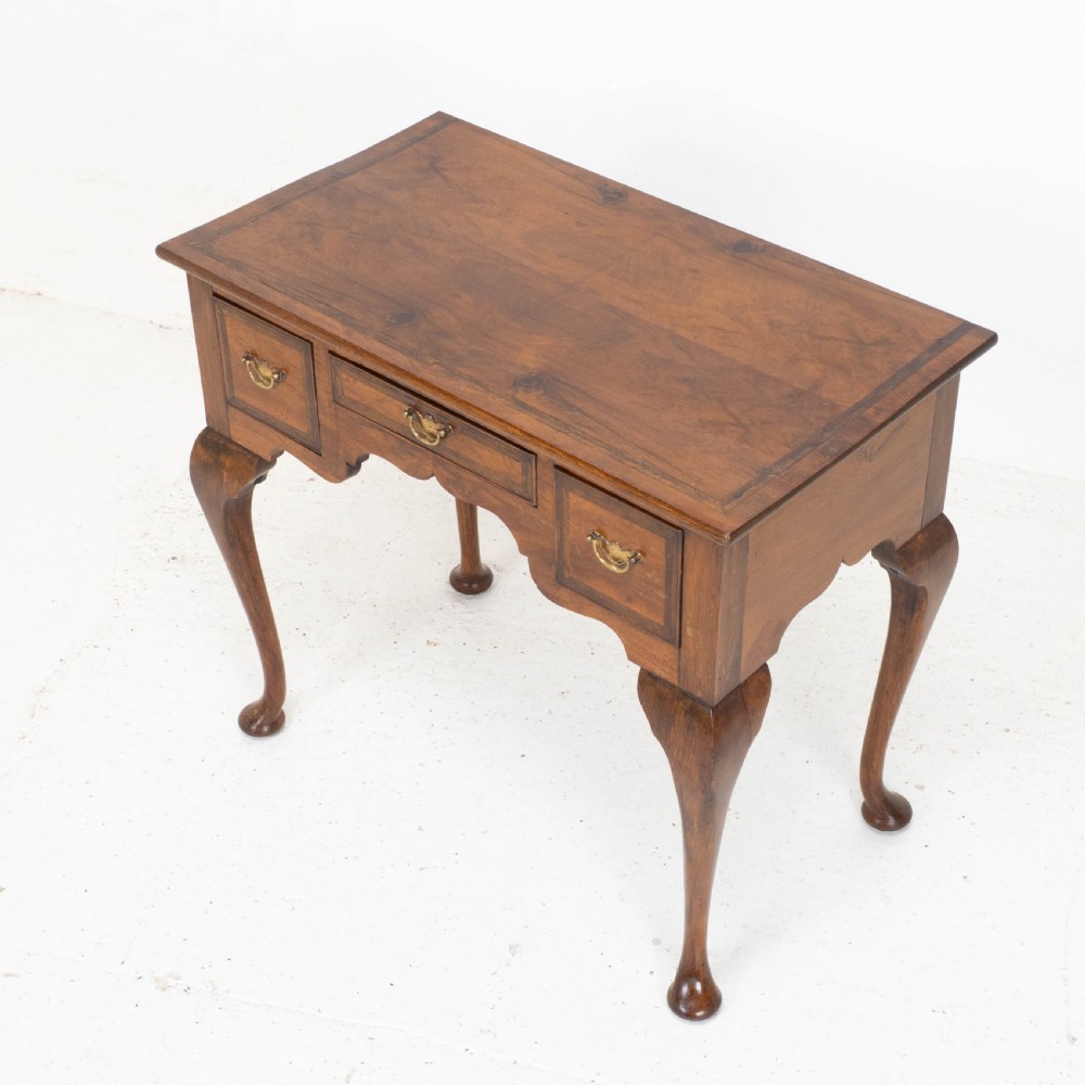 George I Style Walnut Featherbanded & Quarter Veneered Lowboy Side Table w/ Drawers View VII