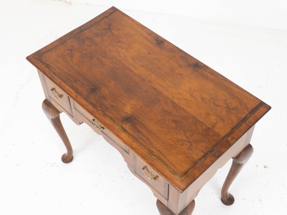 George I Style Walnut Featherbanded & Quarter Veneered Lowboy Side Table w/ Drawers View VIII