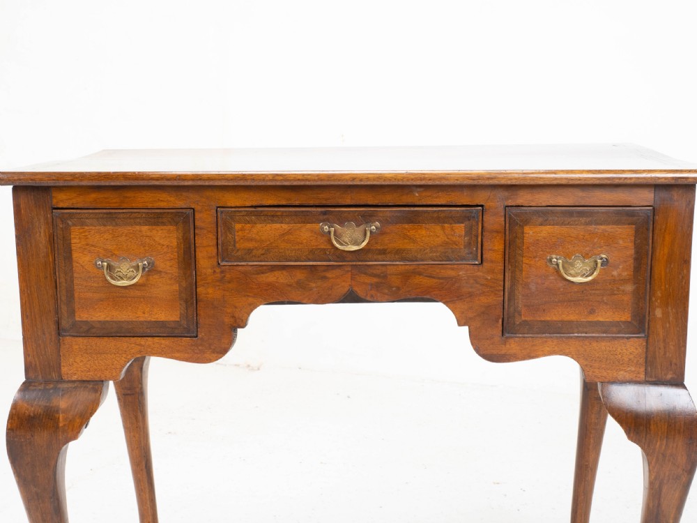 George I Style Walnut Featherbanded & Quarter Veneered Lowboy Side Table w/ Drawers View IX
