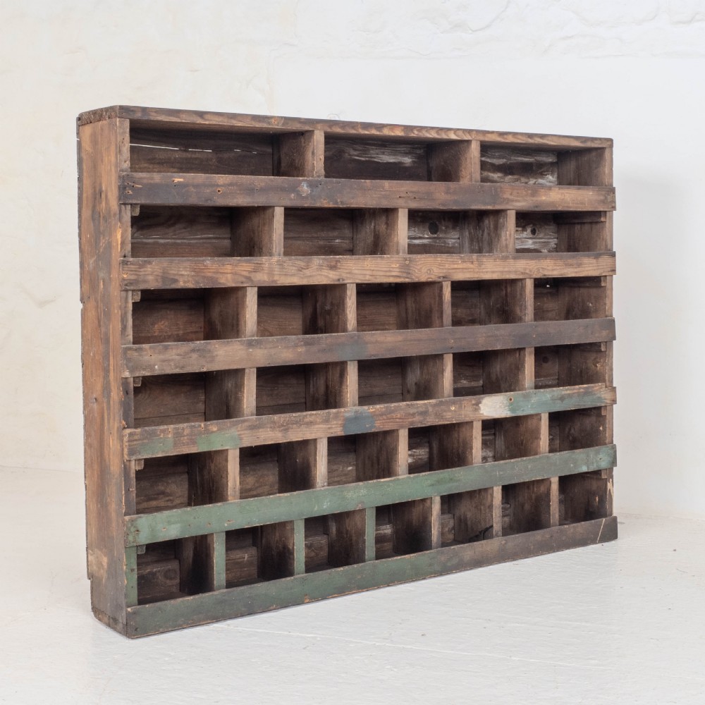 Vintage Early C20th Pine Industrial / Workshop Pigeon Holes Storage