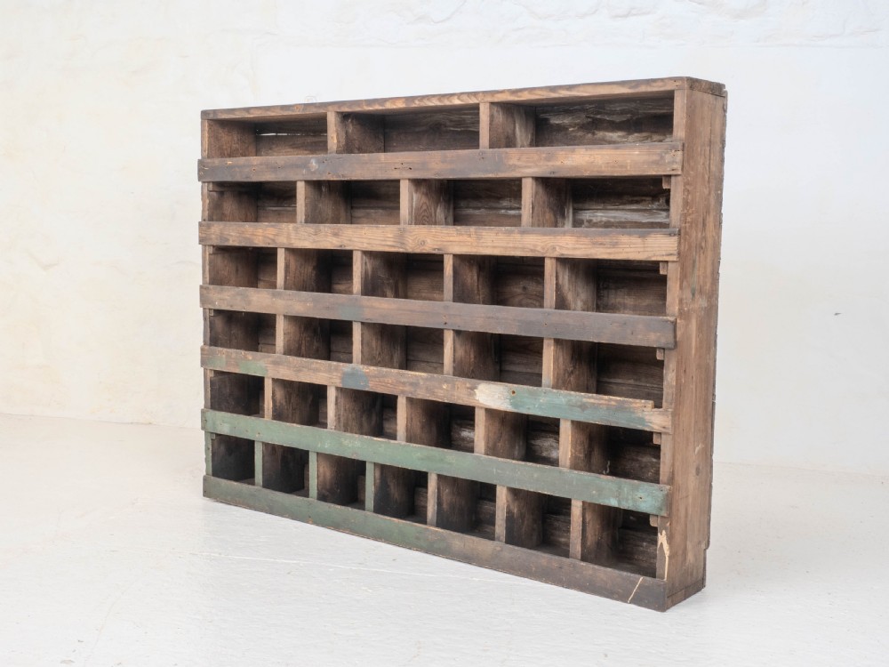 Vintage Early C20th Pine Industrial / Workshop Pigeon Holes Storage View III