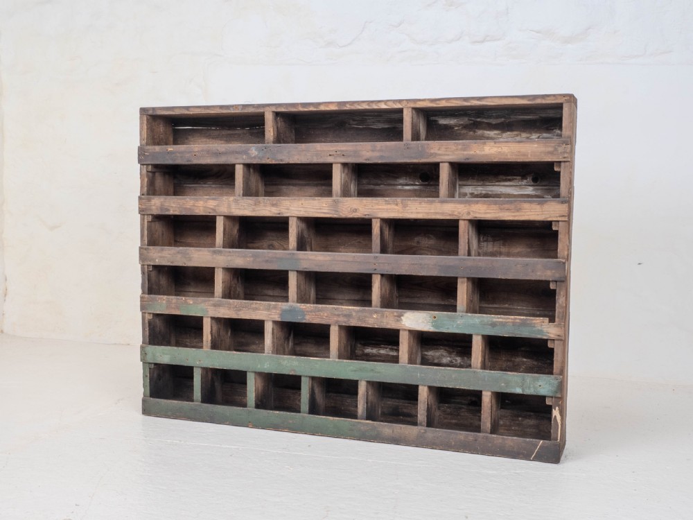 Vintage Early C20th Pine Industrial / Workshop Pigeon Holes Storage View IV