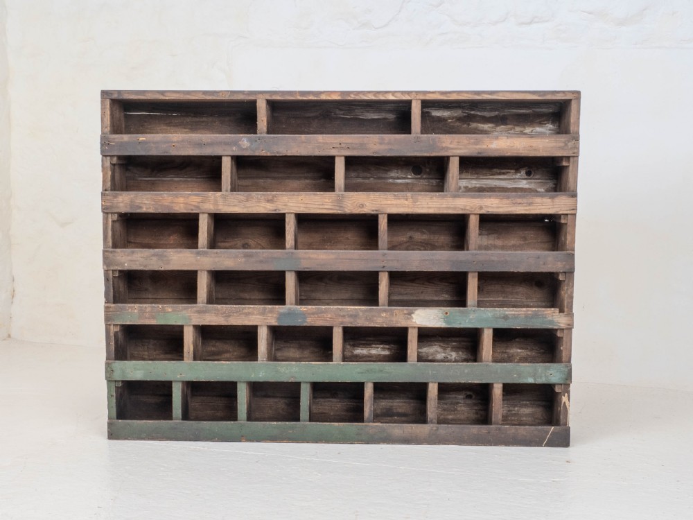Vintage Early C20th Pine Industrial / Workshop Pigeon Holes Storage View V
