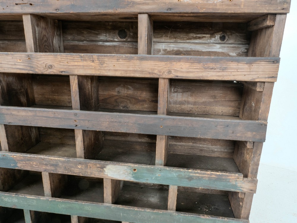 Vintage Early C20th Pine Industrial / Workshop Pigeon Holes Storage View VI