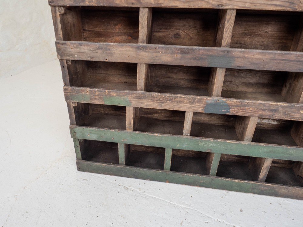 Vintage Early C20th Pine Industrial / Workshop Pigeon Holes Storage View VIII