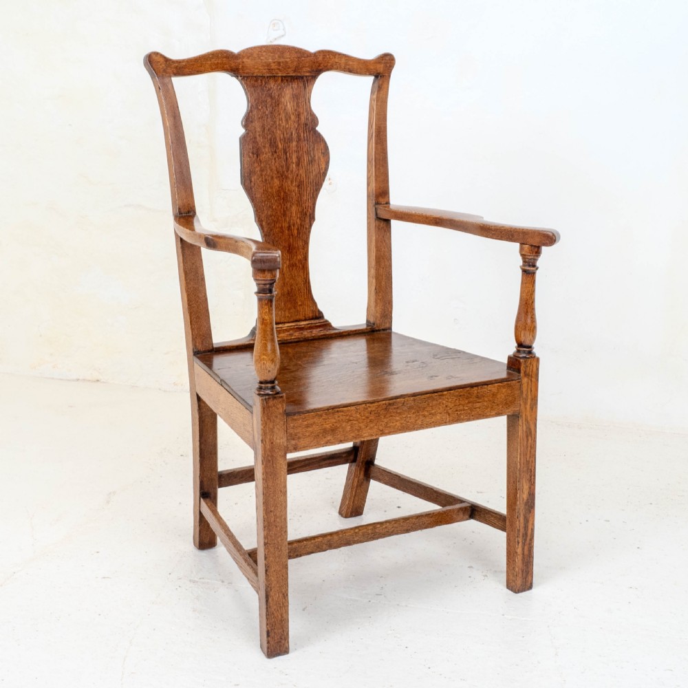 C18th Georgian Country Chippendale Style Oak Carver Open Armchair (George III)