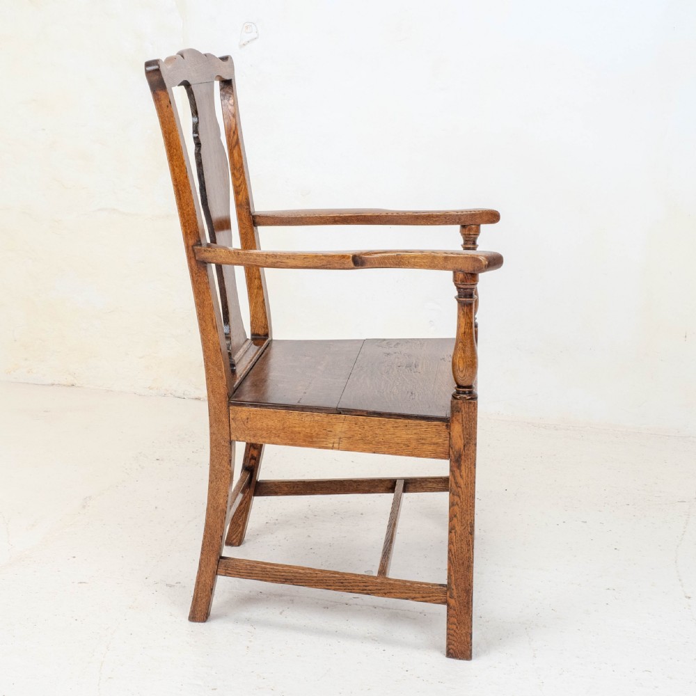 C18th Georgian Country Chippendale Style Oak Carver Open Armchair (George III) View II