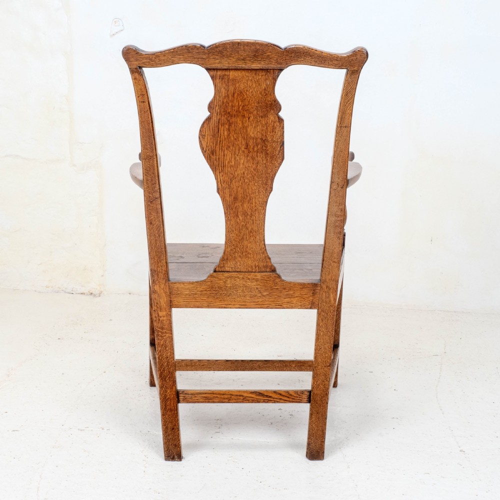 C18th Georgian Country Chippendale Style Oak Carver Open Armchair (George III) View III