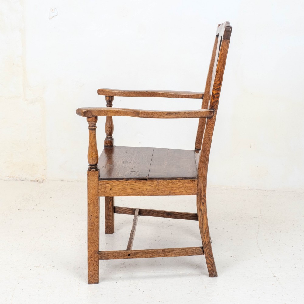 C18th Georgian Country Chippendale Style Oak Carver Open Armchair (George III) View IV