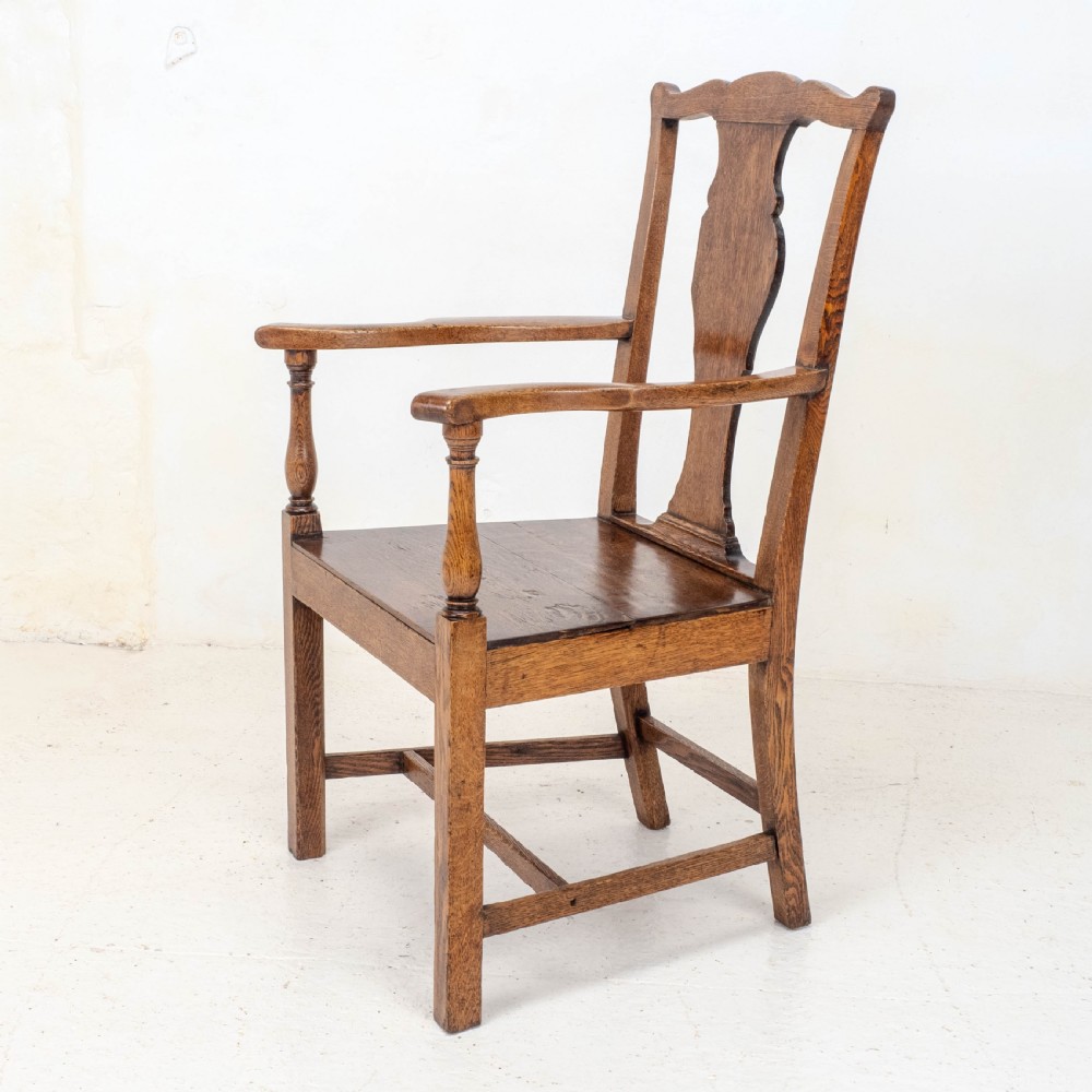 C18th Georgian Country Chippendale Style Oak Carver Open Armchair (George III) View V