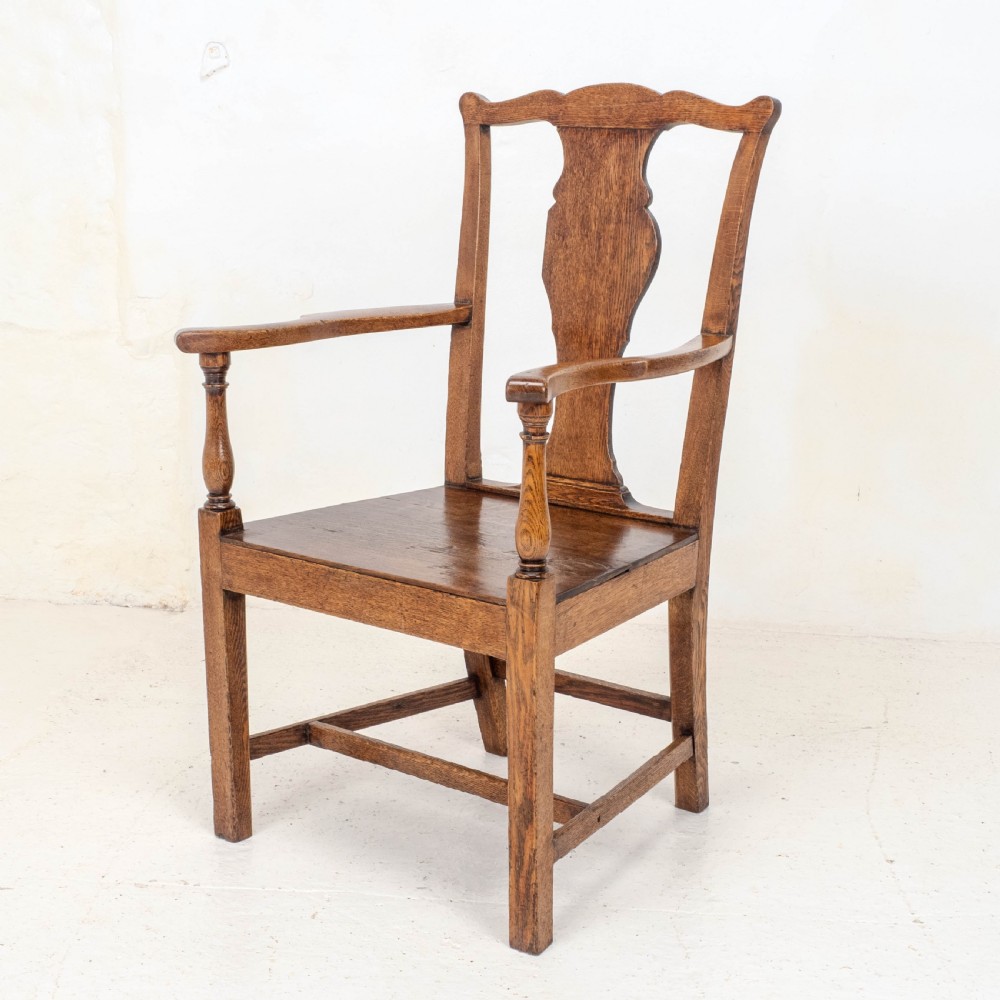 C18th Georgian Country Chippendale Style Oak Carver Open Armchair (George III) View VI