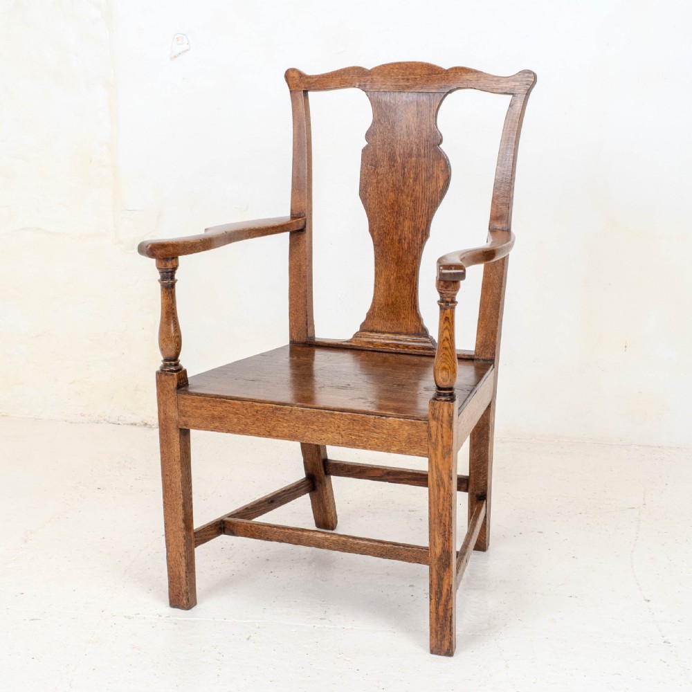 C18th Georgian Country Chippendale Style Oak Carver Open Armchair (George III) View VII