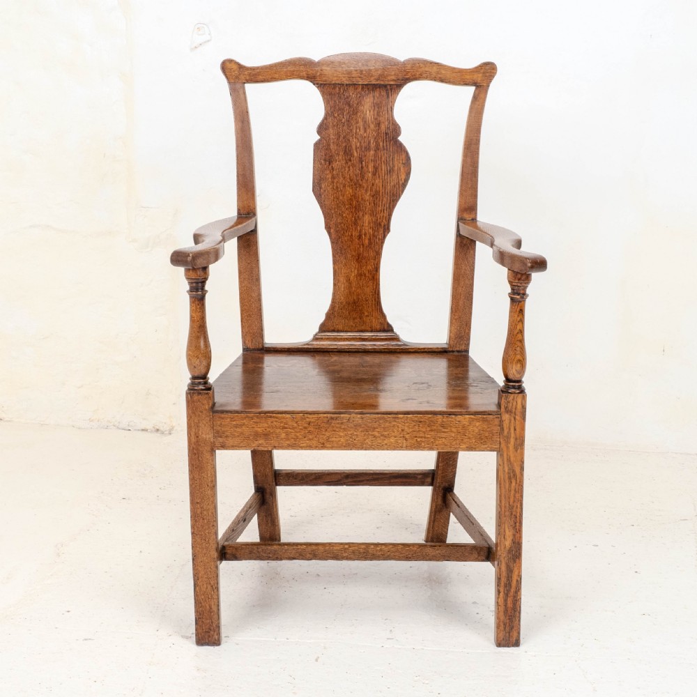 C18th Georgian Country Chippendale Style Oak Carver Open Armchair (George III) View VIII