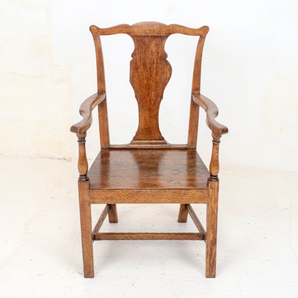 C18th Georgian Country Chippendale Style Oak Carver Open Armchair (George III) View IX