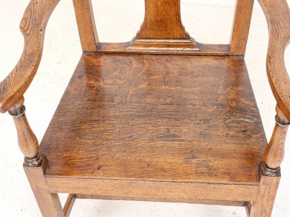 C18th Georgian Country Chippendale Style Oak Carver Open Armchair (George III) View X