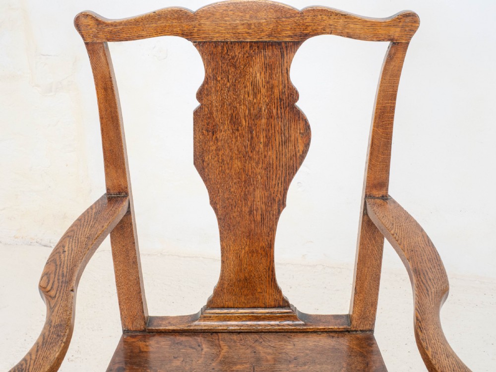 C18th Georgian Country Chippendale Style Oak Carver Open Armchair (George III) View XI