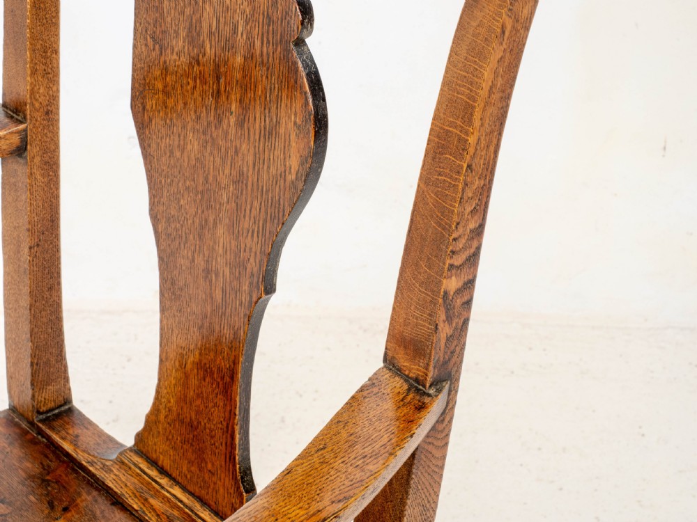 C18th Georgian Country Chippendale Style Oak Carver Open Armchair (George III) View XII