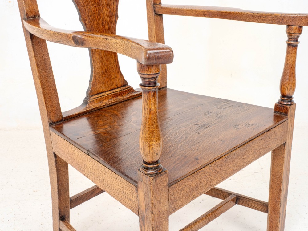 C18th Georgian Country Chippendale Style Oak Carver Open Armchair (George III) View XIV