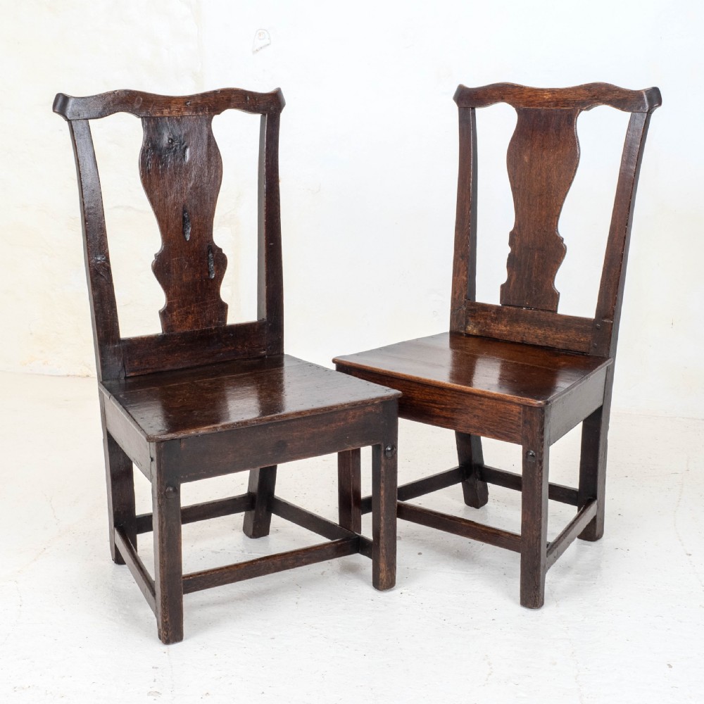 Pair of C18th Georgian Country Chippendale Style Oak Chairs (George III)