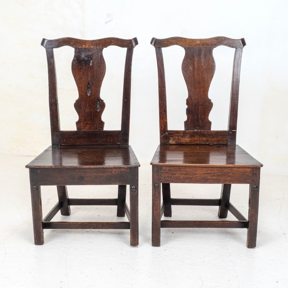 Pair of C18th Georgian Country Chippendale Style Oak Chairs (George III) View II
