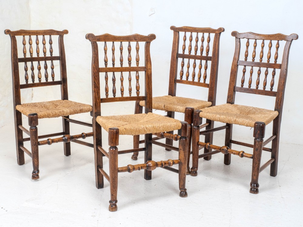 C19th Harlequin Set of 4 Lancashire Country Dining Chairs (Farmhouse Oak Elm Ash) View II