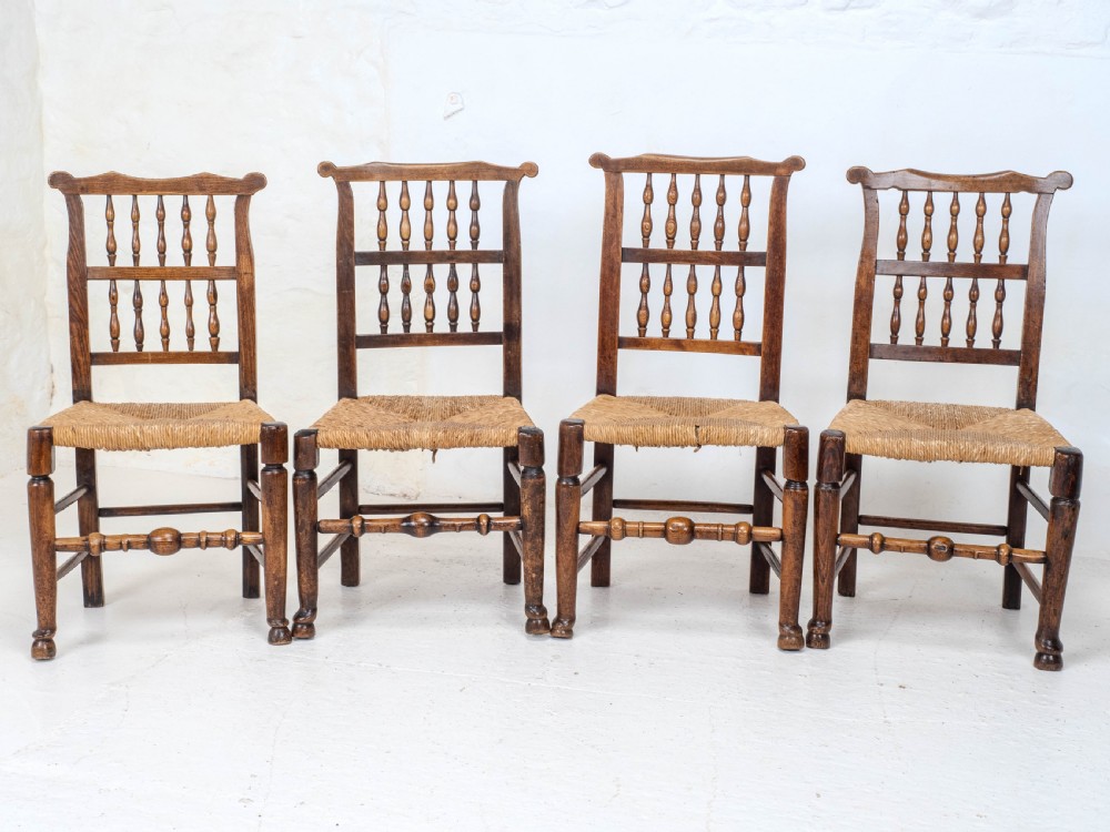 C19th Harlequin Set of 4 Lancashire Country Dining Chairs (Farmhouse Oak Elm Ash) View III