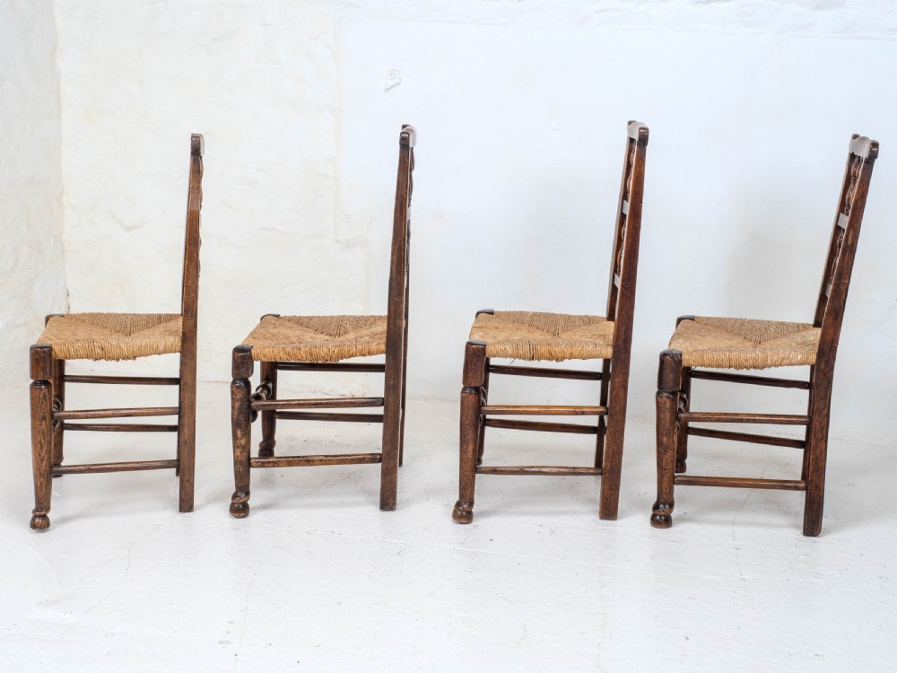 C19th Harlequin Set of 4 Lancashire Country Dining Chairs (Farmhouse Oak Elm Ash) View IV
